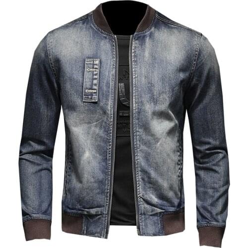 Stand Collar Denim Jacket Jeans Vintage Clothes Retro Mens Coat Plus-Size Casual New Slim Classics