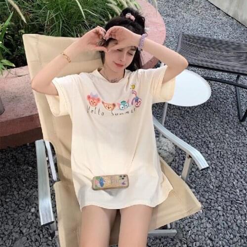 Cross-Explosive Style 2021 Summer Cartoon Printing Loose Plus Size Short-Sleeved T-Shirt Womens Cute Top