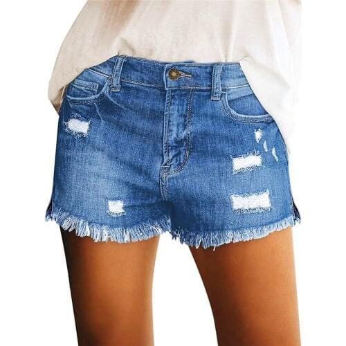 High Waist Straight Women Casual Denim Shorts Blue Cotton Tassel Ripped Female Jeans Shorts 2021 Summer New Lady Short Jeans