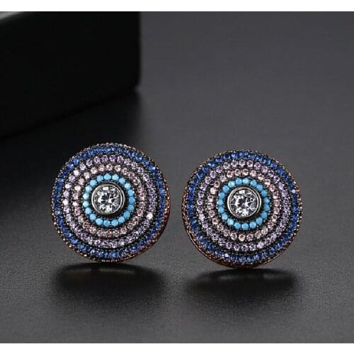 Jinse Target Xin Earrings European And American Color Zircon Goethe Ladies Copper Inlaid Zirconium Retro Disc Earrings Gift