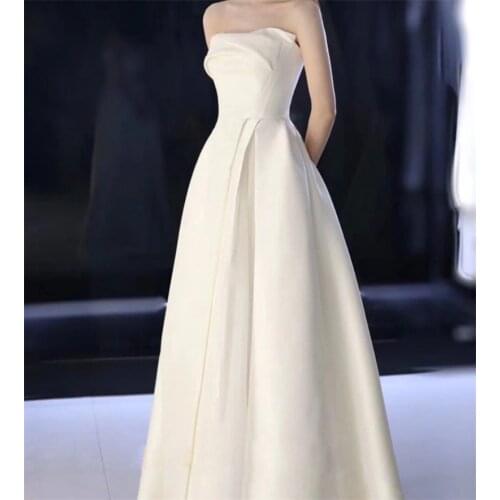 Strapless Korea Style Floor Length Vintage Wedding Dress Elegant Satin Backless Bridal Gowns vestidos de mairee Wedding