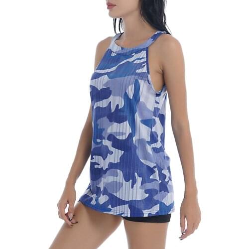 Womens Summer Sport Tops Sleeveless Running Vests Camouflage Workout Fitness Vest Sportswear Breathable Halter Casual Vests Top