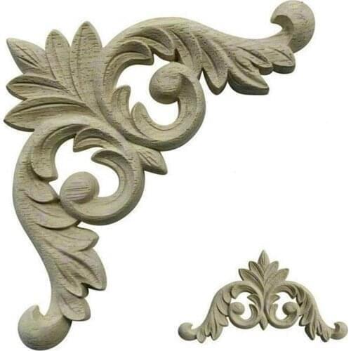 2pc -23x23cm Wood Carved Corner Onlay Applique Unpainted Frame Door Decal Working carpenter Cabinet