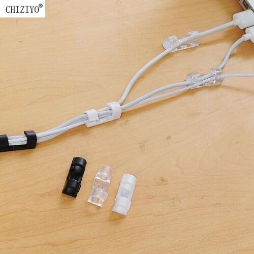 20pcs Self-adhesive Wire Organizer Line Cable Clip Buckle Plastic Ties Fixer Fasteners Black White CHIZIYO