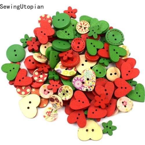 250PCS Mixed Color Wooden Buttons Sewing Button Kids Scrapbooking DIY Craft Wedding Decoration Christmas New Year Random Style