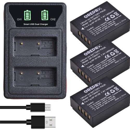 3pcs 1400mAh NP-W126 NP W126 Battery + LCD type-c and USB Dual Charger for Fuji X100F XT20 XPro1 Pro2 HS30EXR XA1 X-PRO1 XT2 XT1