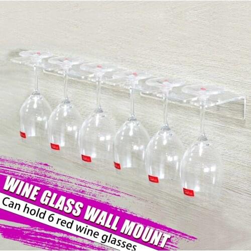 Acrylic Glass Wall Mount Kitchen Wine Rack Glasses Holder Hanging Bar Hanger Shelf Holds Wine Glasses Storage With 6 Glasses