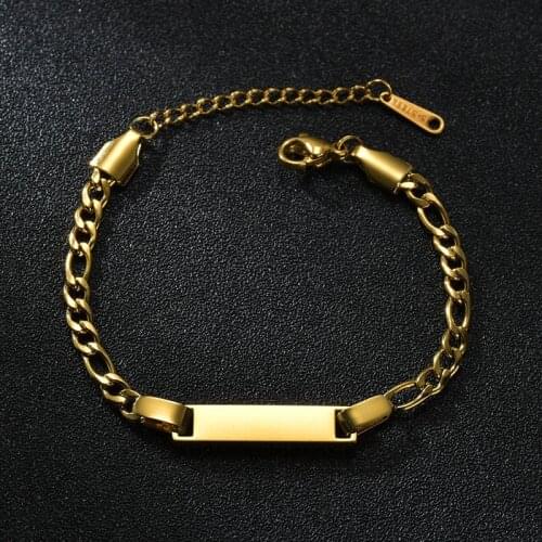 Bracelet for Men Women New Customized Bar NK Chain Gold Stainless Steel Engraving Custom Letter Name Personalized Jewelry Gift