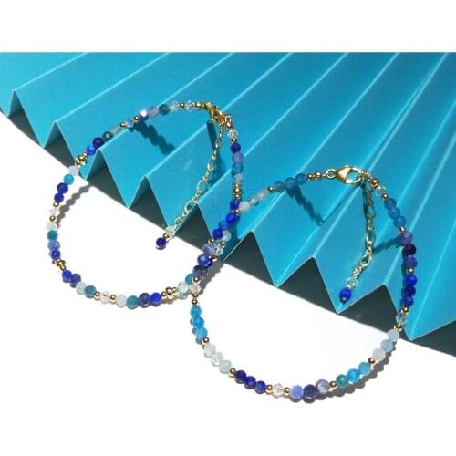 Lii Ji Natural Stone Apatite Aquamarine Lapis Lazuli Sodalite Austrian Crystal 14K Gold Filled Bracelet For Women Bracelet