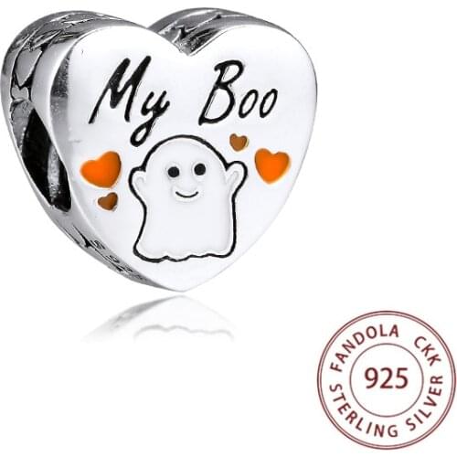 Genuine 925 Sterling Silver My Boo Heart Shape Charms Beads for Jewelry Making Fits Original Bracelet Charmsy Berloque Argent
