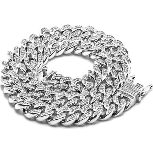 12mm Iced CZ Cuban Chain Necklace Bracelet Gold Silver Color Lock Clasp Men Women Diamond Miami Choker Necklace Hip Hop Jewelry