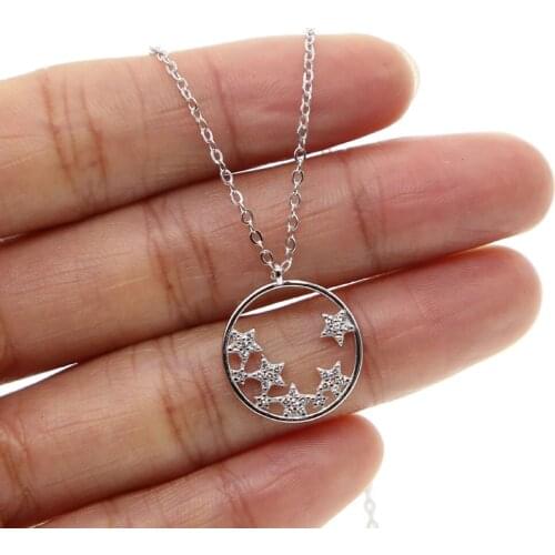 High quality Korean fashion star shape Round pendant charm Chock Necklaces with bling CZ paved for women Lady Wedding Necklace