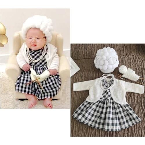 Baby Infant Photography Cotumes Outfits Old Man Lady Bebe Photo Clothing Sets Wig Hat Gentleman Dresses Cosplay Suit