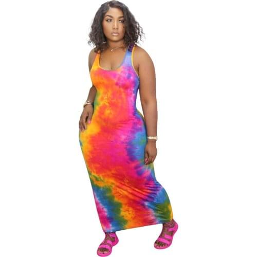 Long Dresses For Women Cotton Blended Sleeveless Off The Shoulder Dress Fashion Tie Dye Sexy Dress Womens Summer Clothing S-4XL