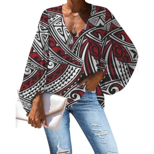 HYCOOL Polynesian Traditional Tribal Women Blouses Tops Plus Size Women Clothing Fall Autumn Chiffon Blouse Woman Ladies Cloth