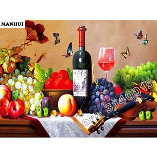 Square diy diamond drawing Fruit red wine diamond painting cross stitch crystal full diamond sets decorative embroidery BAC058