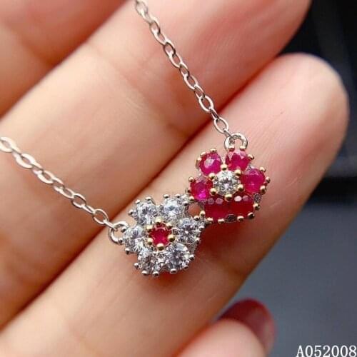 KJJEAXCMY fine jewelry 925 Silver inlaid Natural ruby Gemstone vintage necklace popular ladies pendant support check