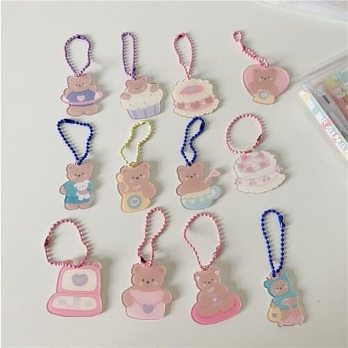 Cute Cartoon Bear Cake Keychain Ins Bag Acrylic Pendant Decorative Key Holder Girls Fashion Ornament Kawaii Stationery