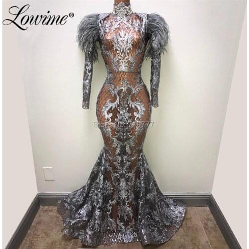 Feather Illusion Muslim Evening Dresses Abiye Gece Elbisesi 2019 Custom Made Beaded Crystals Dubai Turkish Party Gown Prom Dres
