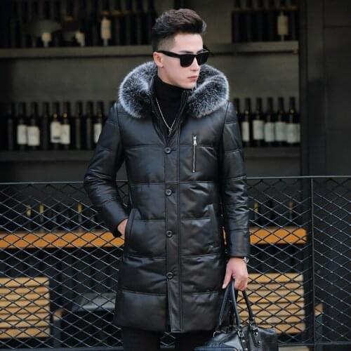 Genuine Leather Down Jacket Men Winter Long Mens Sheepskin Coat Fox Fur Collar Chaqueta Cuero Hombre ML-DAF89812 KJ1118