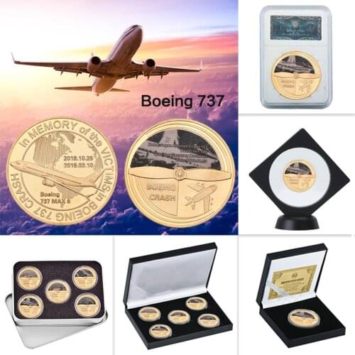 WR Boeing 737 Crash Gold Plated Collectible Coins Set with Coin Holder US Metal Commemorative Coins Souvenir Gift Dropshipping
