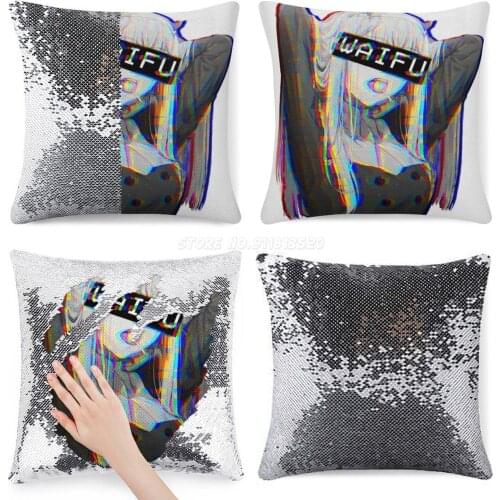 Zero Two Waifu Sequin Pillowcase Glitter Throw Pillow for Party Cafe Home Sofa Zero Two Zero Two 2 Waifu Girls Bestgirl Anime M