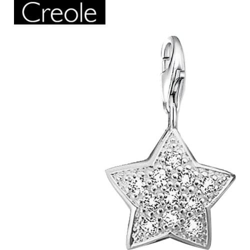 Charm Pendant White CZ Star,2018 Fashion Jewelry Trendy Real Authentic 925 Sterling Silver Gift For Women Men Fit Bracelet