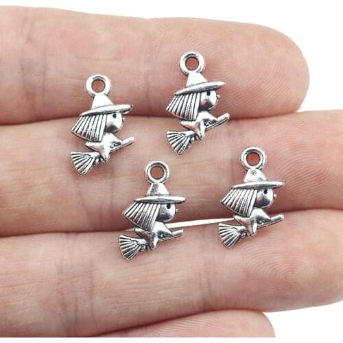 30 Pieces 10x15mm Antique Silver Color Witch Wicca Charms Halloween Necklace DIY For Jewelry Making