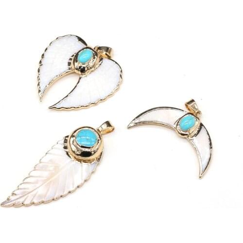 Natural Shell Pendants Exquisite White Mother of Pearl Shell Turquoises Charms Accessories for Jewelry Making Necklace Earrings