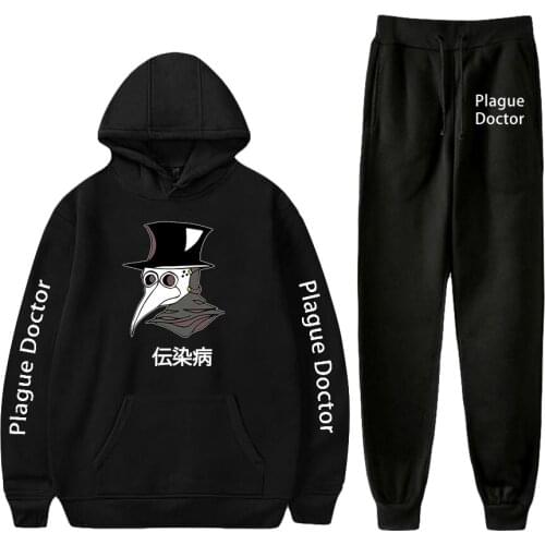 Anime Plague Doctor Casual Fashion Fall Suit Hoodies Sportswear Men/women Hoodie Sweatshirt+Pant Two piece Set Hip Hop Clothing
