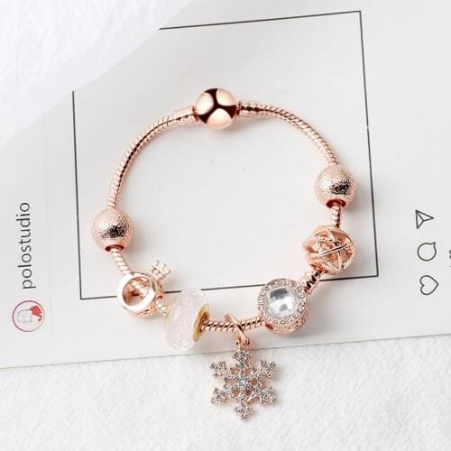 Rose Gold Snowflake/crown Charm Bracelet DIY Jewelry Christmas Gift