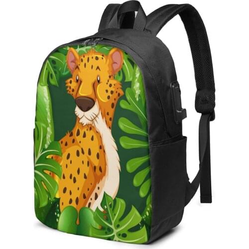 2021 New Laptop USB Backpack Wild Forest Leopard School Bag Bookbag Men Women Travel Daypack Leisure Backpack