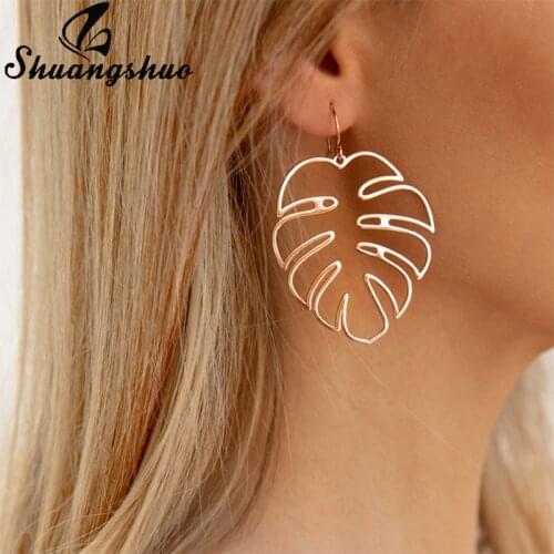Shuangshuo Bohemian Hollow Monstera Leaf Stud Earrings For Women Leaf Stud Earrings Piercing Jewelry Christmas Gifts pendientes