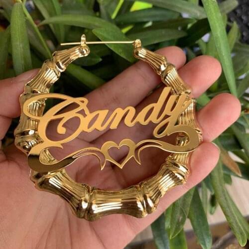 Stainless Custom Bamboo Earrings Hoop Personalized Name Earrings Personalized Jewelry Fashion Show Charming Earrings Gold Gift