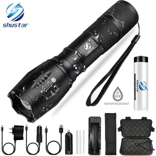 Shustar Led flashlight Ultra Bright torch L2/V6 Camping light 5 switch Mode waterproof Zoomable Bicycle Light use 18650 battery