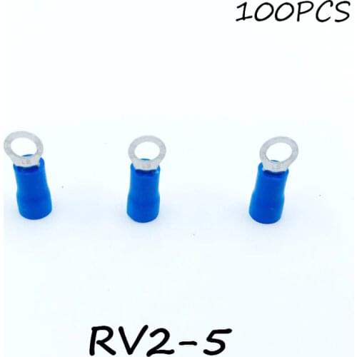 Ring Insulated Connector Terminal Block 100PCS RV2-5 Blue Cable Wire Electrical Crimp Terminator A.W.G 16-14 Cap