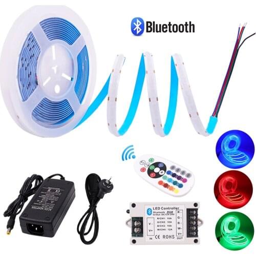 DC 12V 24V RGB COB LED Strip Bluetooth 768 LEDs CRI 85RA Flexible Tape Ribbon LED Light 5m/Lot