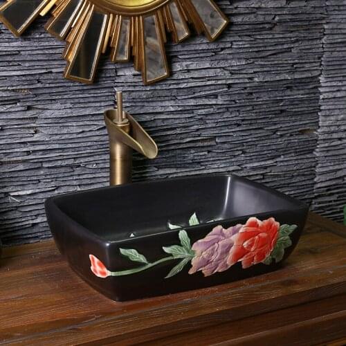 Basin washbasin Jingdezhen Art ceramic wash basin vessel Sinks Countertop Bathroom sinks rectangle