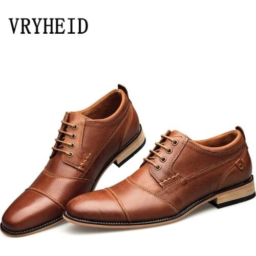 VRYHEID 2020 New Mens Business Dress Shoes Genuine Leather England Fashion Casual Oxfords Shoes Classic Plus Size 7.5-13