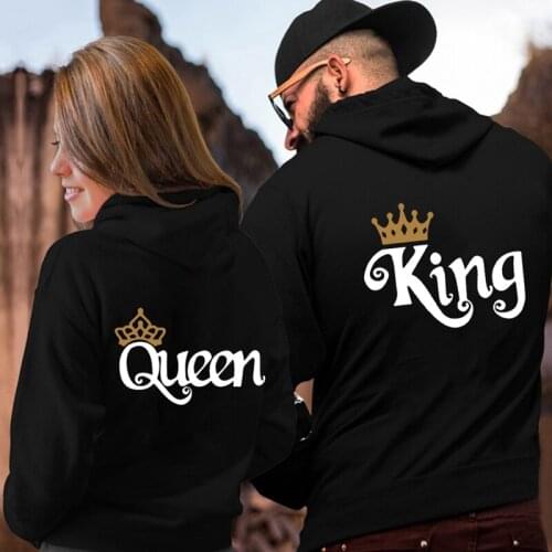 Female Casual Tops QUEEN KING Couple Hoodie Harajuku Full Sleeve Coats Pullover Hoody Streetwear Autumn Winter