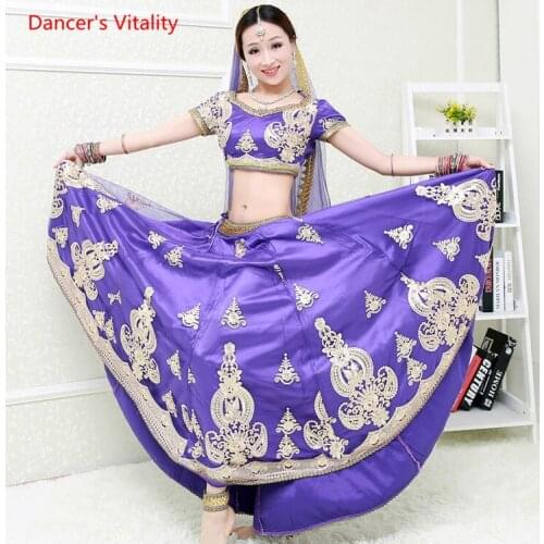 Female Adult Embroidery Dancers Suit Women Belly Dance Clothing Purple India Dance Stage Performance Competition Costumes