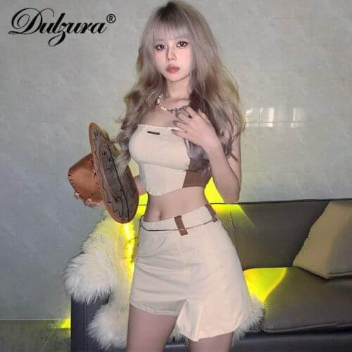 Dulzura 2021 Summer Women Patchwork 2 Pieces Strap Camis Mini Skirt Set Bodycon Sexy Streetwear Party Club Tracksuit Outfit