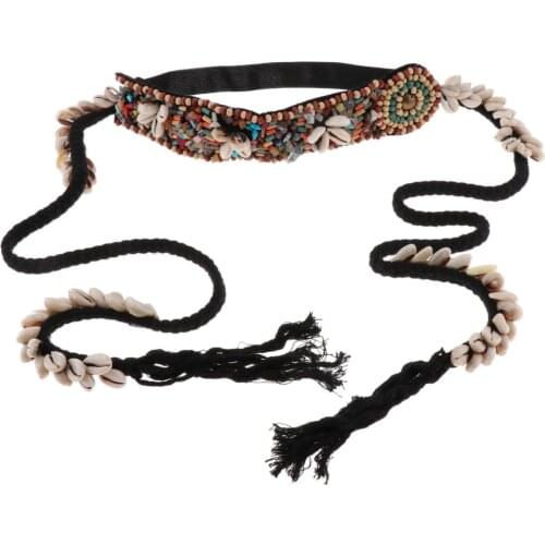 Lady Bohemian Indian Tribal Headband Shells Hippie Hairband Beach Party Festival Hair Rope Belly Dance Braided Headpiece
