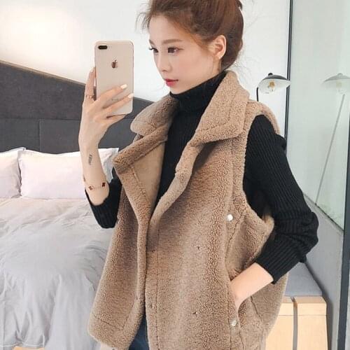 Winter Fluffy Waistcoat WomenS Vest Female Coats Casual Sleeveless Plush Outwear Cardigan Pockets Solid Plus Size Jumper DD2372