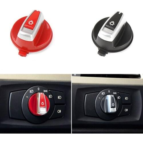 1PCS ABS Black/Red Headlight Lamp Switch Knob Button Cap for BMW 3 Series E90 X1 E84 E88 2005-2015 Automotive Interior