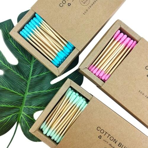 200PCS/Box Double Head Cotton Swab Bamboo Sticks Cotton Swab Disposable Buds Cotton For Beauty Makeup Nose Ears Cleaning