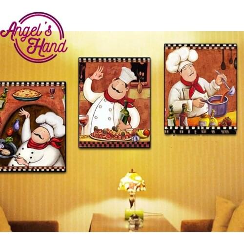3d DIY Diamond Painting Cross Stitch Kits Full Diamond Embroidery Diamond Mosaic 5d art triptych Italy Chef Kitchen Tool 3 pcs
