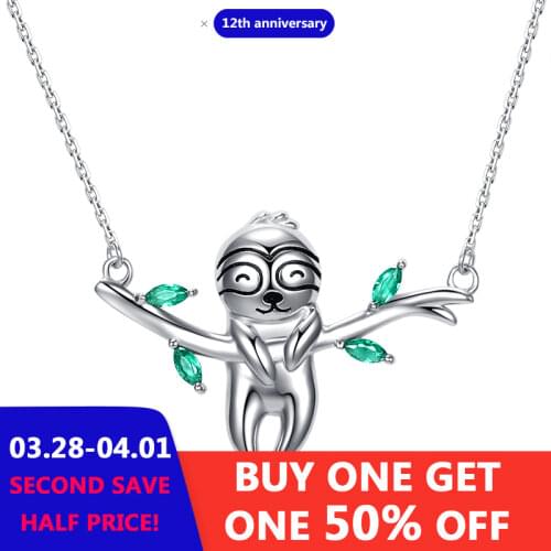 925 Sterling Silver Sloth Necklace “slow Down Be Happy” Sloths Cute Animal Pendant Jewelry Gifts for Women Free Ship 2020