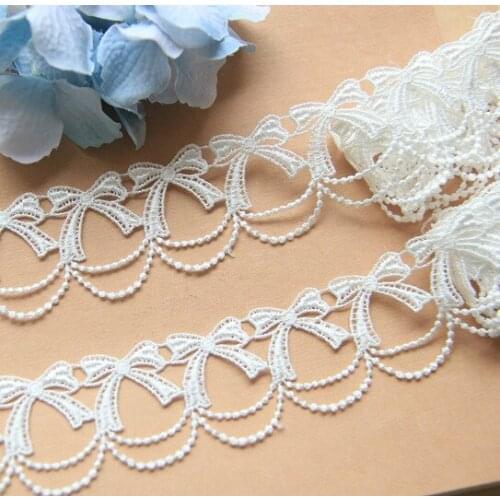 Handmade clothing accessories Water-soluble silk thread embroidery bow, gorgeous lace width 4cm
