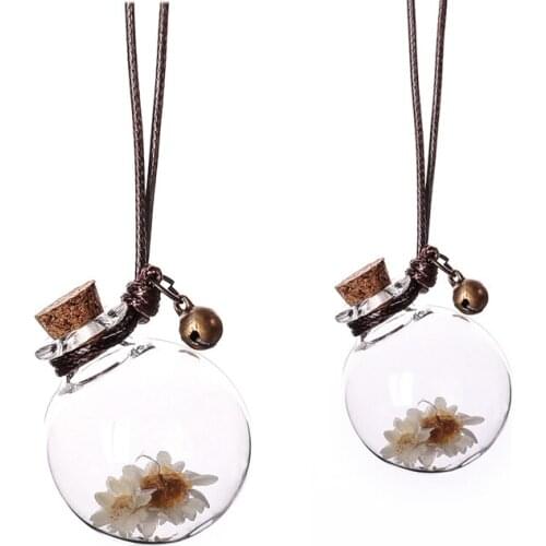 Car Perfume Bottle Empty Hanging Bottle for Essential Oils Perfume Pendant Auto Ornament with Flower Air Freshener
